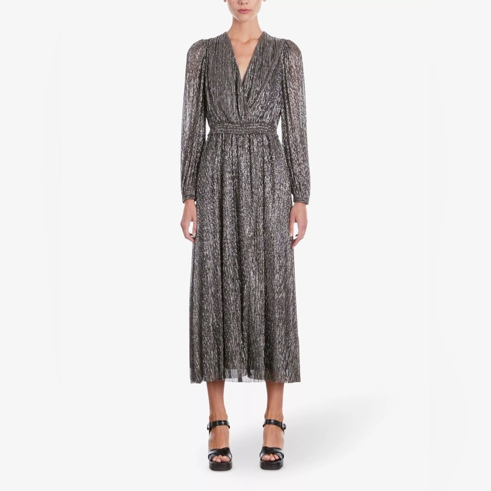The Kooples silver draped V-neck metallic lurex-blend midi dress